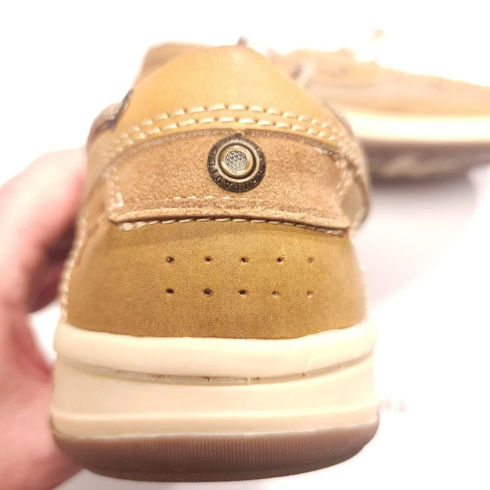 Margaritaville Mens 8.5 Brown Leather Mesh Anchor Lace Up Boat Shoes NWOB